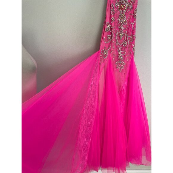 Mac Duggal Womens 0 Pink Strapless Beaded Mermaid Prom Gown Formal Dress Formal - Picture 8 of 8